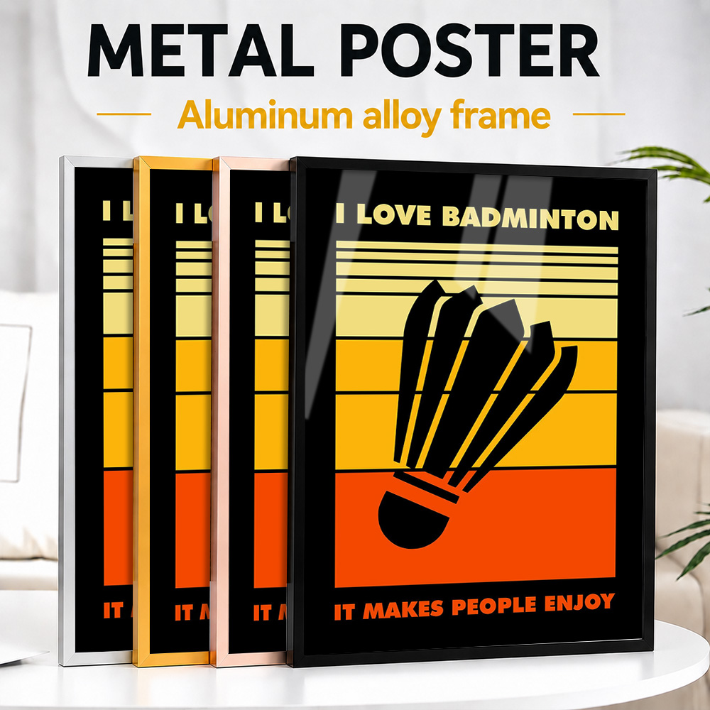 Badminton Poster - Póster Metálico de Bádminton con Marco